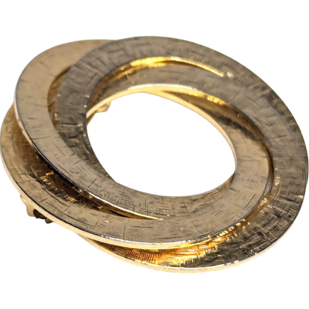 Vtg Gold Tone 3 Metal Ring Spiral Layered‎ Cluster Brooch Pin Estate Jewelry - Picture 2 of 7